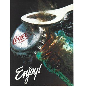 Coca Cola Company Trademark 1985 Vintage Print Ad Enjoy! Bottlecap Opener Art